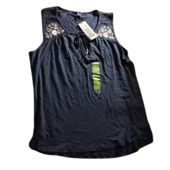 Eddie Bauer Black and White Sleeveless Tie Front Tank Top - Picture 1 of 4